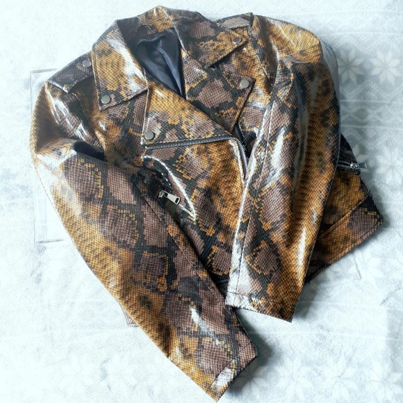 NWT Zara faux leather python snake biker jacket - Picture 8 of 9